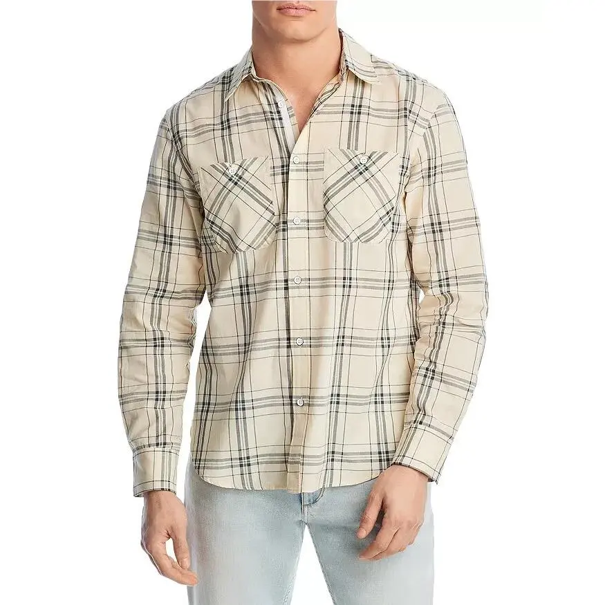 Rag Bone L30135 Mens White Plaid Cotton Button-up Gus Shirt Size L
