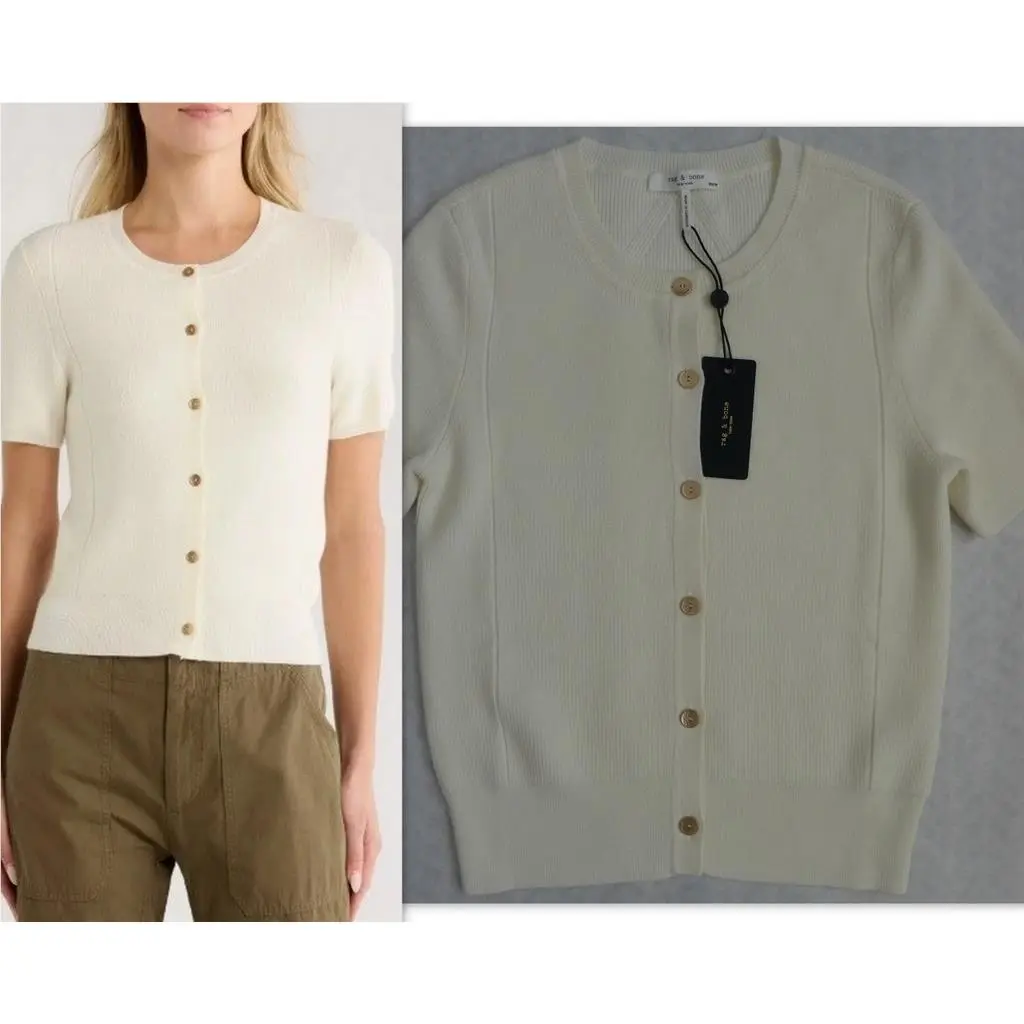 Rag Bone Women`s XS Wool Blend Michal Short Sleeve Crop Cardigan