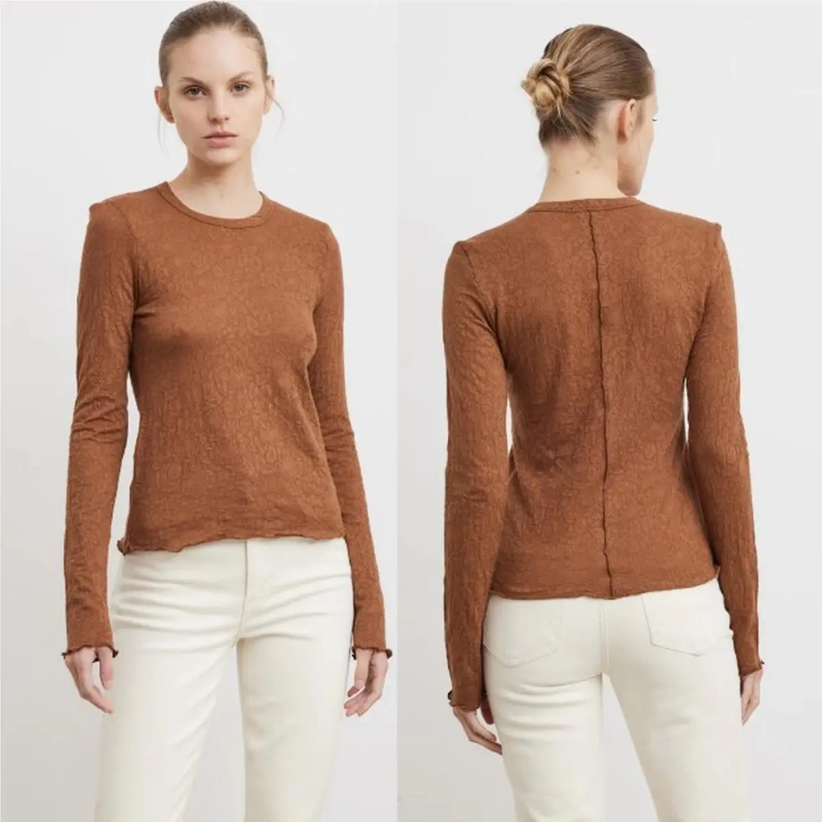 Rag Bone Gemma Jacquard Long Sleeve Brown Top Size Xxs