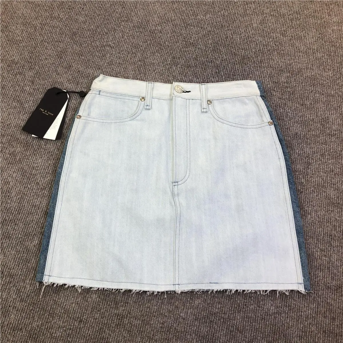 Rag Bone Denim Skirt Womens 27 Blue Moss Double Blues Raw Hem Mini Casual