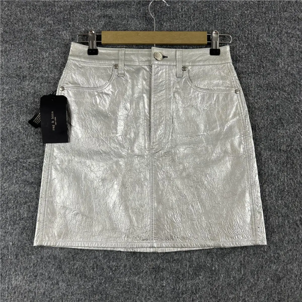 Rag Bone Skirt 25 Metallic Moss Lamb Leather Mini Party Night Out Chic Festiva