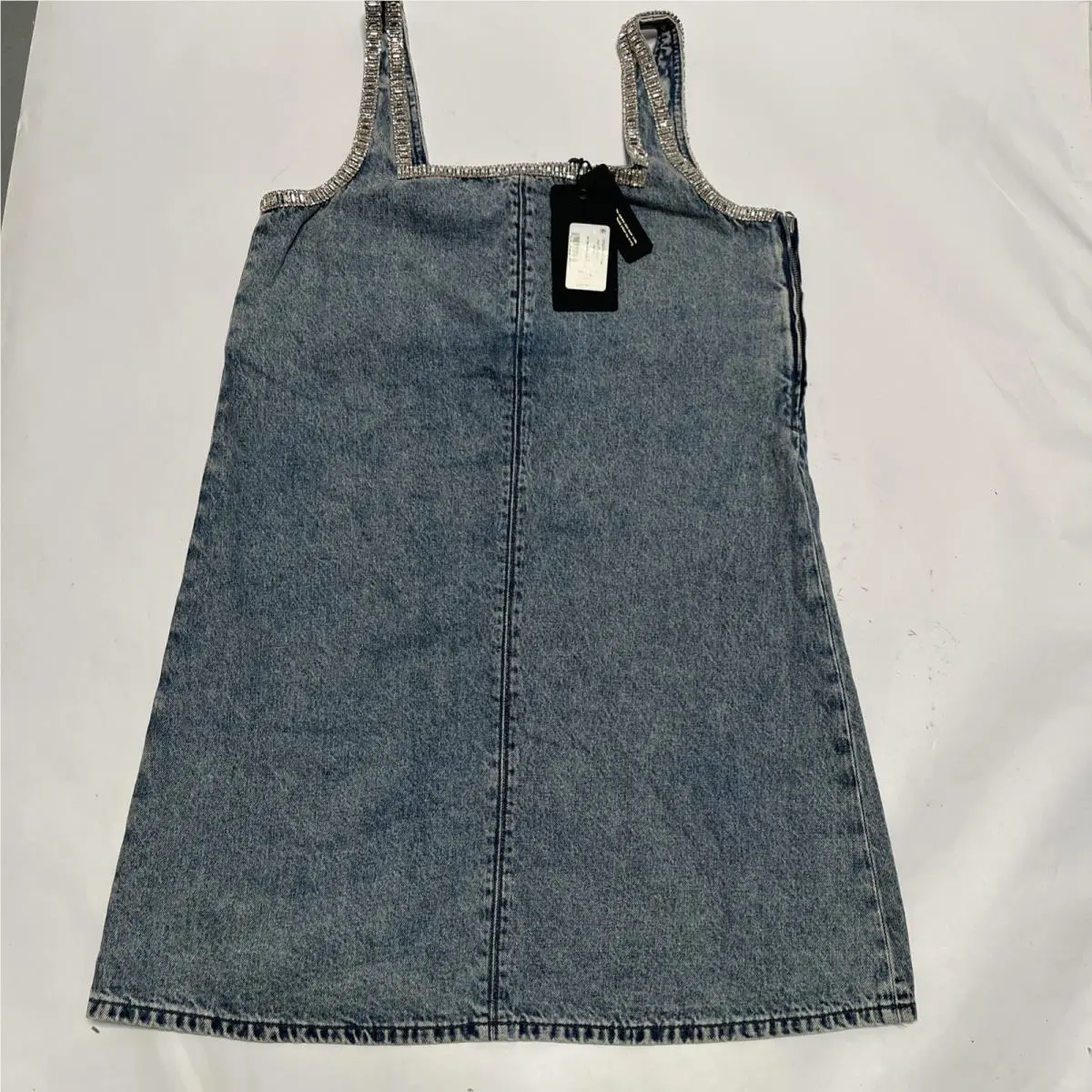 Rag Bone Jayde Mini Denim Dress Rhinestone Straps Pacific Jewel Size Small