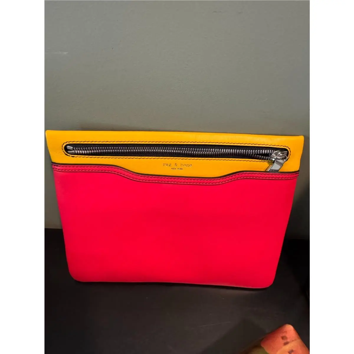 Rag Bone Multi Color Zip Leather Pouch Wristlet