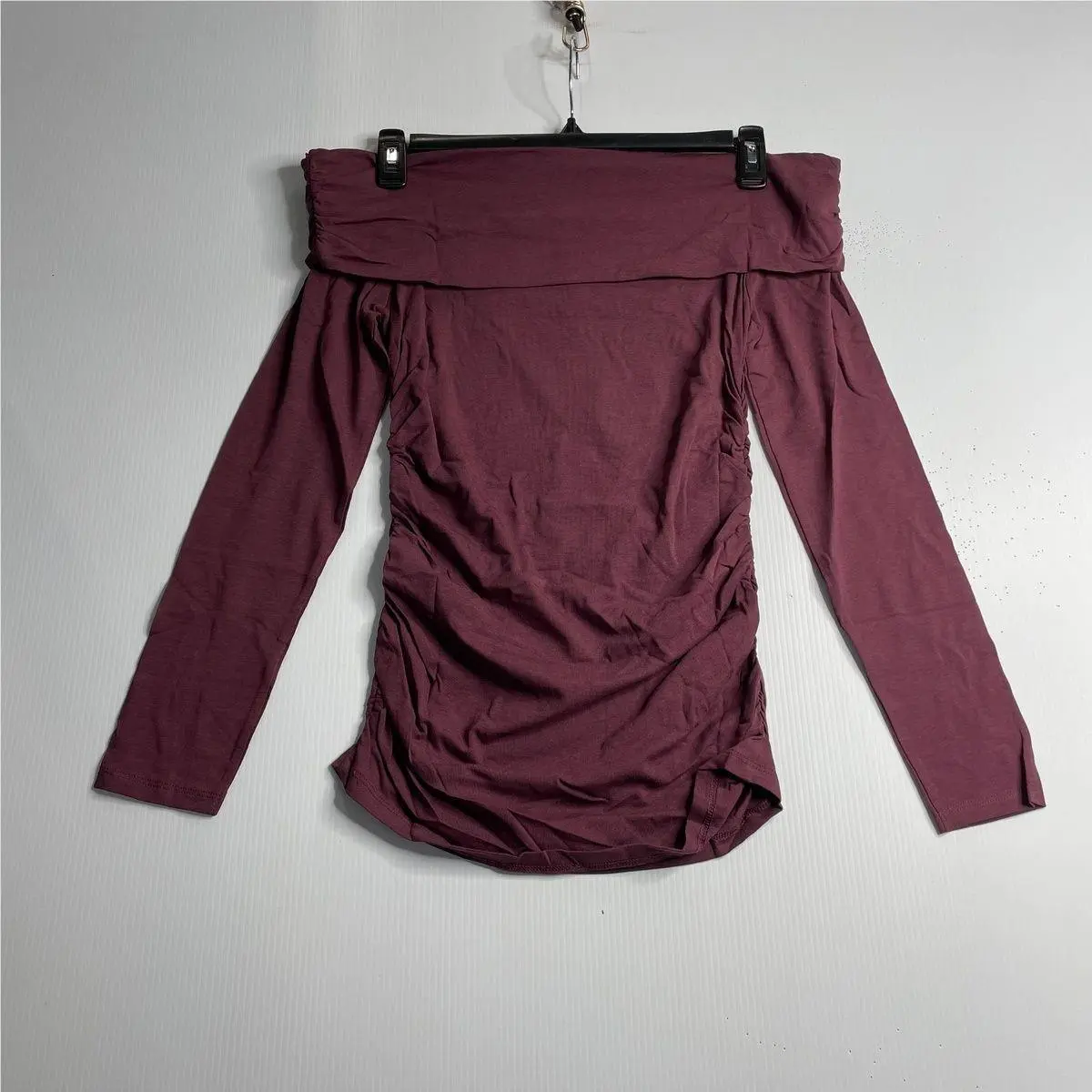 Rag Bone Lucy Off The Shoulder Ruched Top Women`s Size L Dark Berry