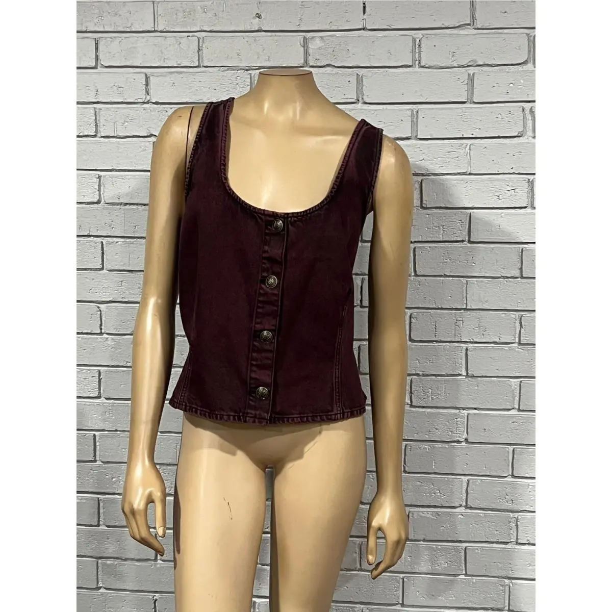 Rag Bone Burgundy Denim Button Front Sleeveless Vest Top Size 16
