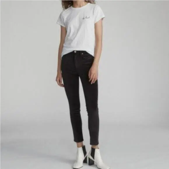 Rag Bone Black Velvet Skinny Pants Ankle High Rise Women 32