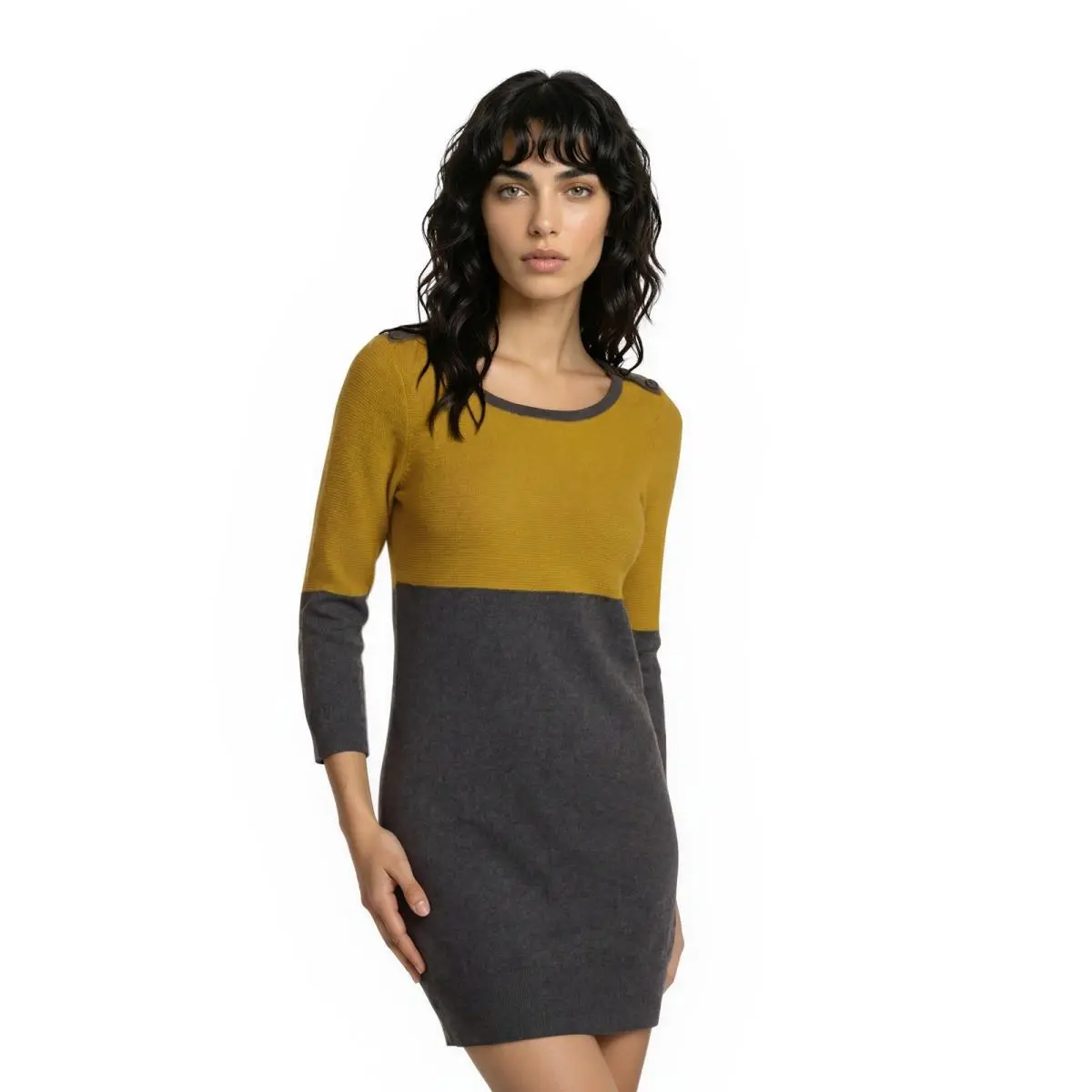 Rag Bone Sweater Dress Women`s Size Small Yellow Grey Colorblock
