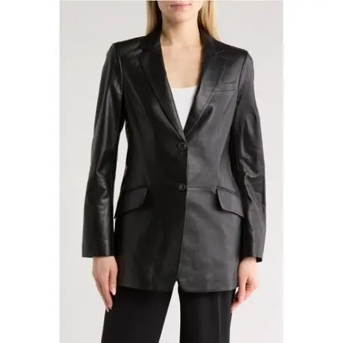 Rag Bone Charles Leather Black Blazer Jacket Long Sleeves Size 8