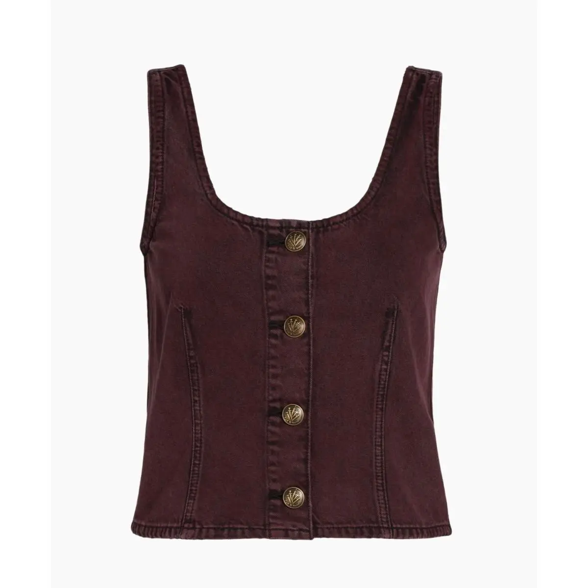 Rag Bone Burgundy Denim Button Front Sleeveless Vest Top Size 16