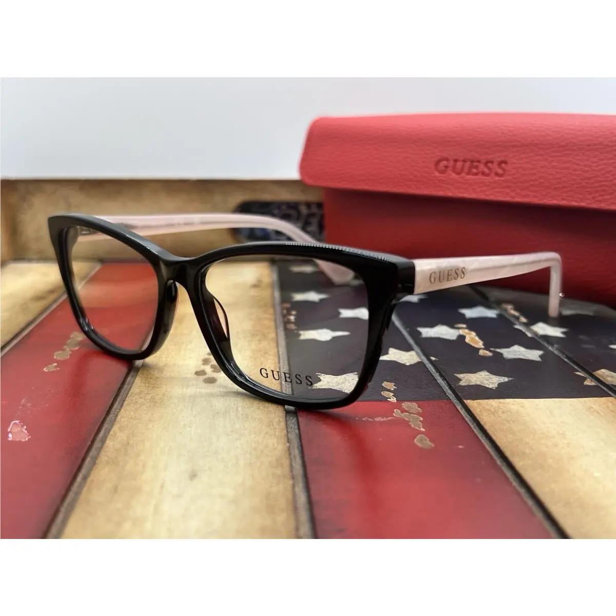 Guess GU50185/V 001 Black and Pink 53mm Eyeglasses Option To Add RX