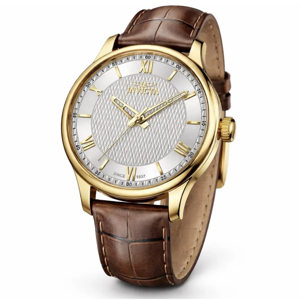 Invicta Celestial 43mm 50467 Silver with Gold SS Dial Brown Leather Band
