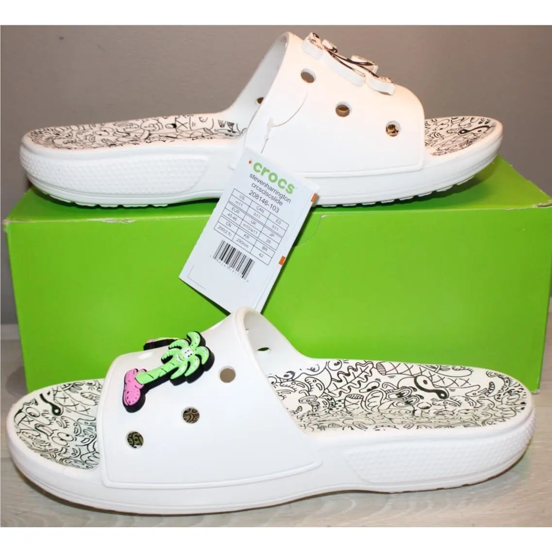 Crocs Steven Harrington Classic Slides White Men`s Size 11 W/tags