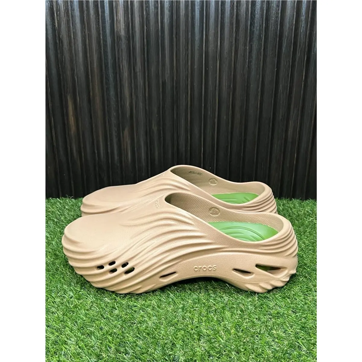 Size 11 - Crocs Mens` Echo Wave Clogs - Cork/kiwi