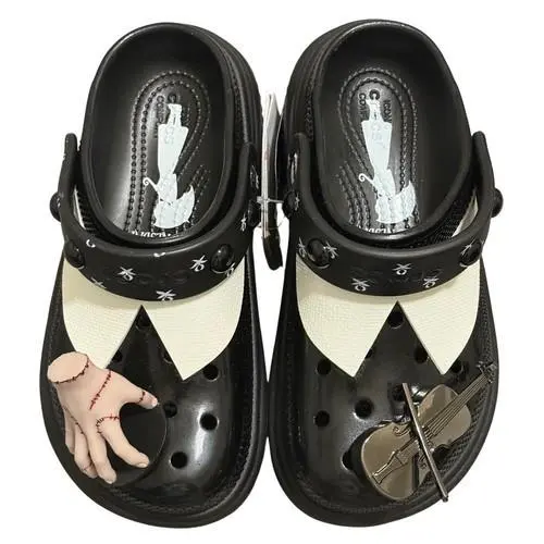Wednesday Addams Crocs Platform Clogs Hand Violin Jibbitz Women`s Size 6
