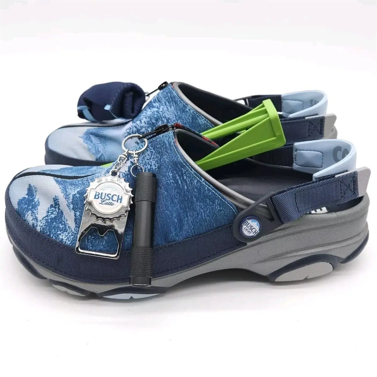 Crocs Mens 10 Blue Busch Light All-terrain Clog Beer Bottle Opener Slip On Shoes
