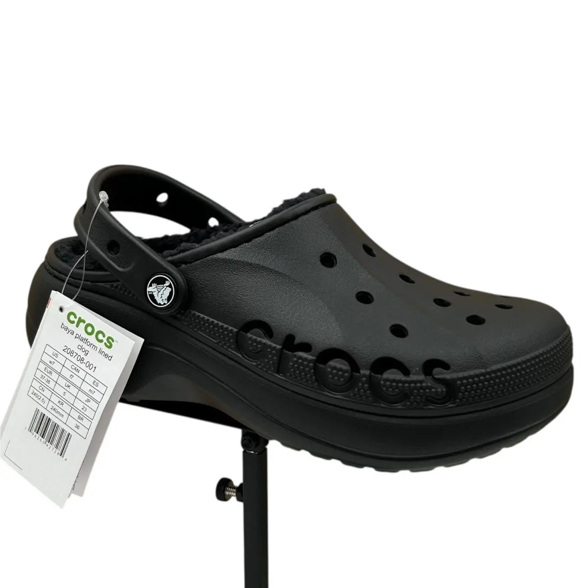 Crocs Baya Women`s Platform Lined Fur Clog Size 7 Black Slip-on Comfortable