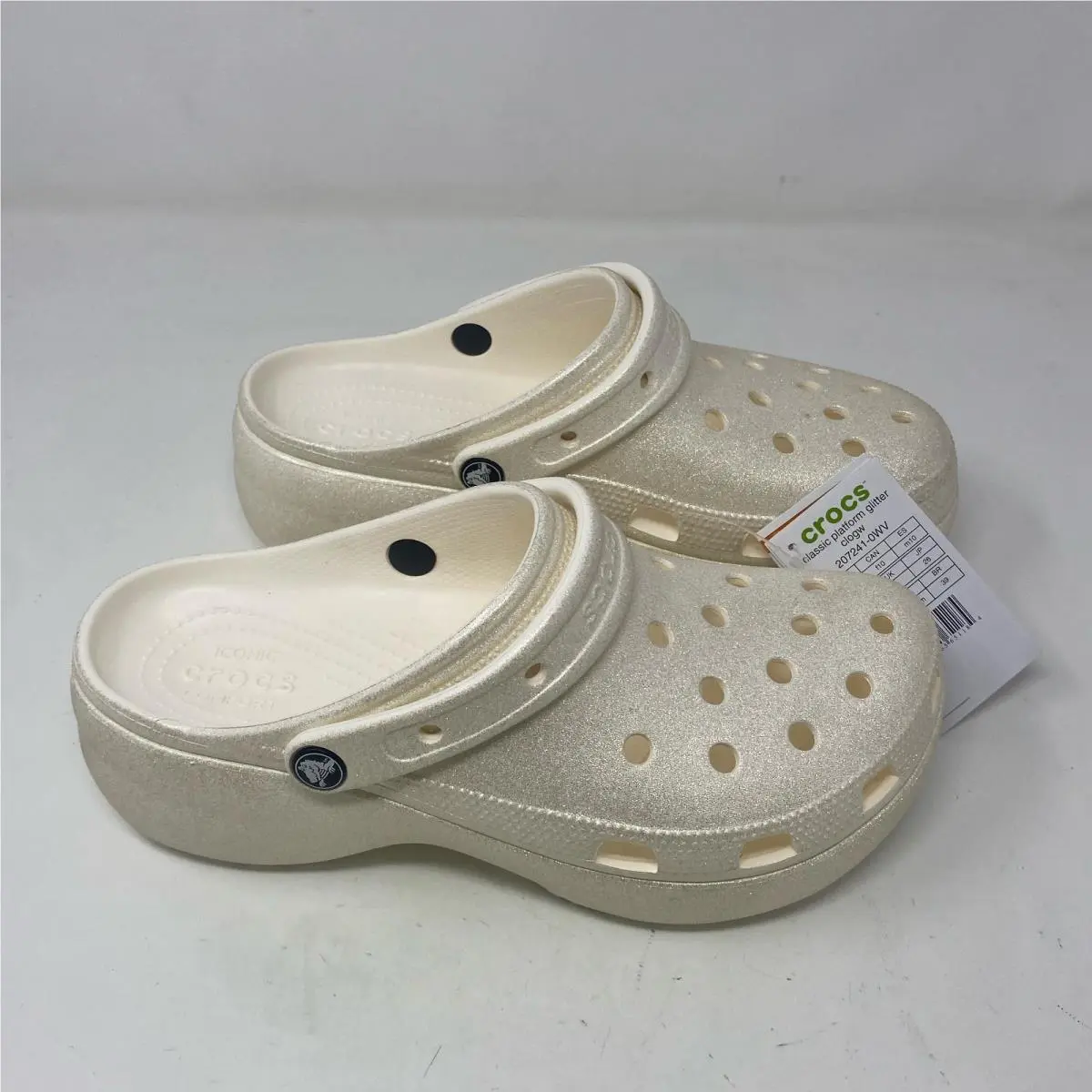 Crocs Classic Platform Glitter Clog W Chalk Women’s 10