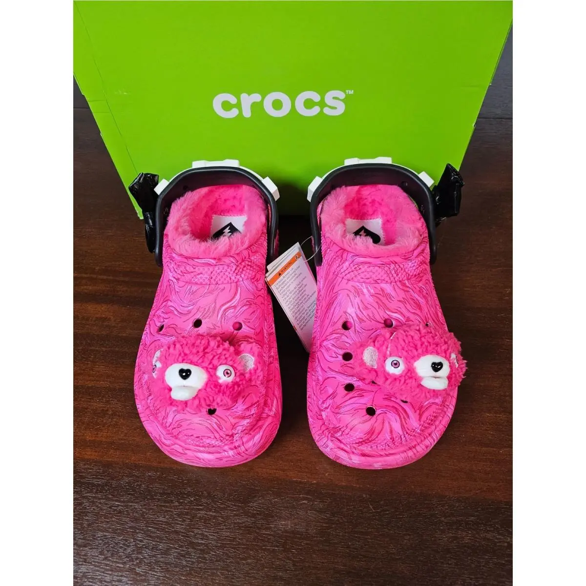 Crocs Fortnite Cuddle Team Leader Lined Clog Womens 7 Pink Platform Bow Jibbitz