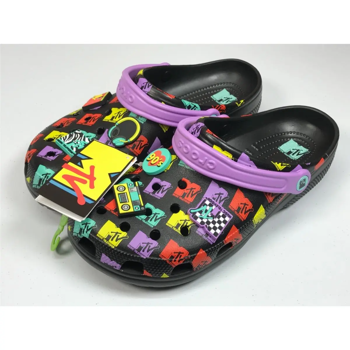 Mtv 90s x Crocs Collab Limited Edition Purple Strap Mens 11 Womens 13