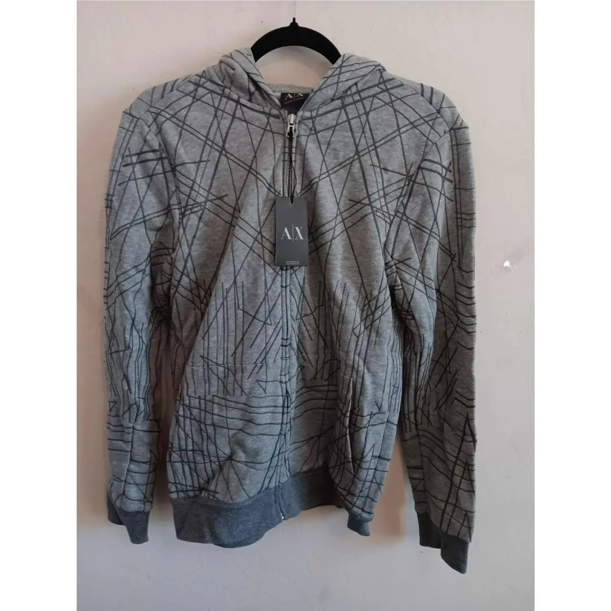 Armani Exchange Sweater Hooded Men`s Small Grey Black Splatter + Bag