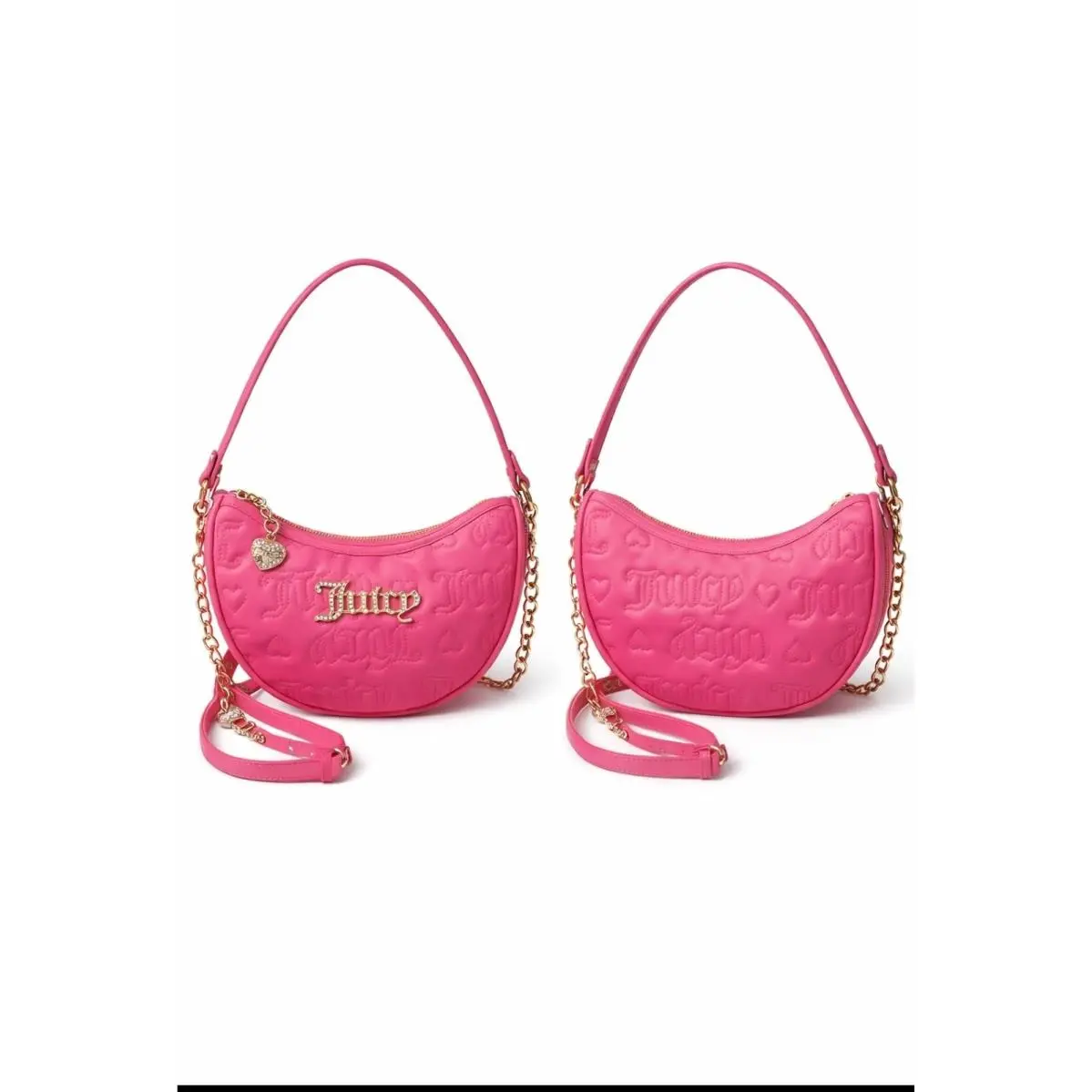 Juicy Couture Pink Shoulder Bag Crossbody Heart Logo Mini Y2K Quilted