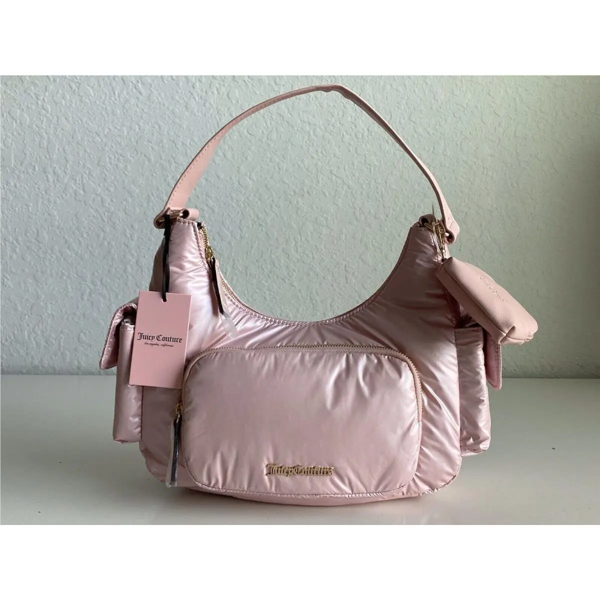 Juicy Couture Pink Diamond Timeless Hobo Shoulder Bag with Coin Purse Pockets