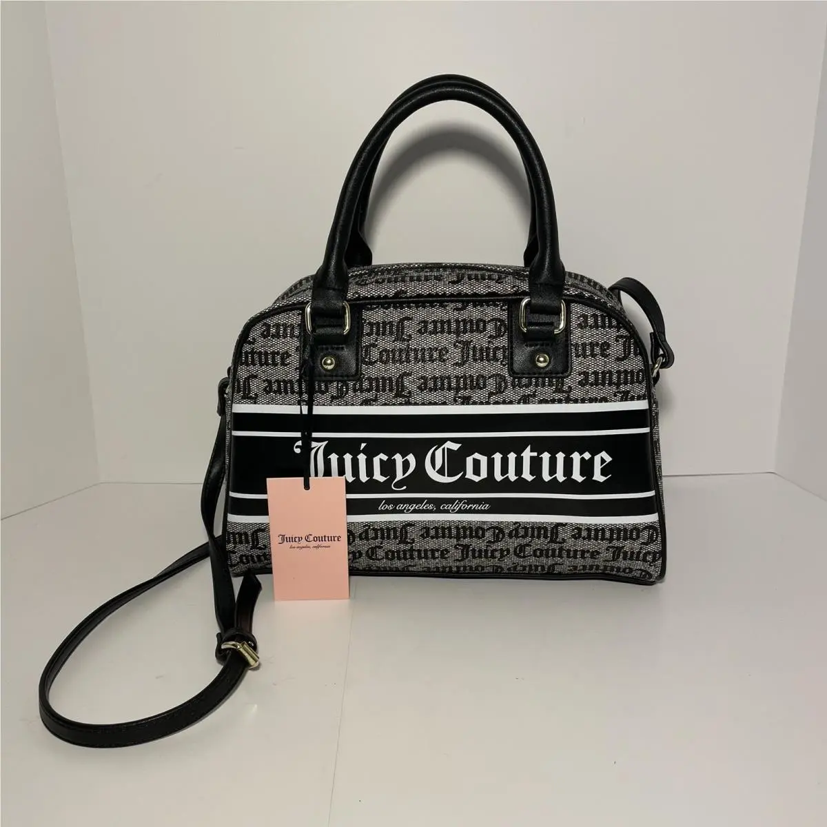 Juicy Couture Bag Fashionista Billboard Bowler Satchel Purse - Black Beige