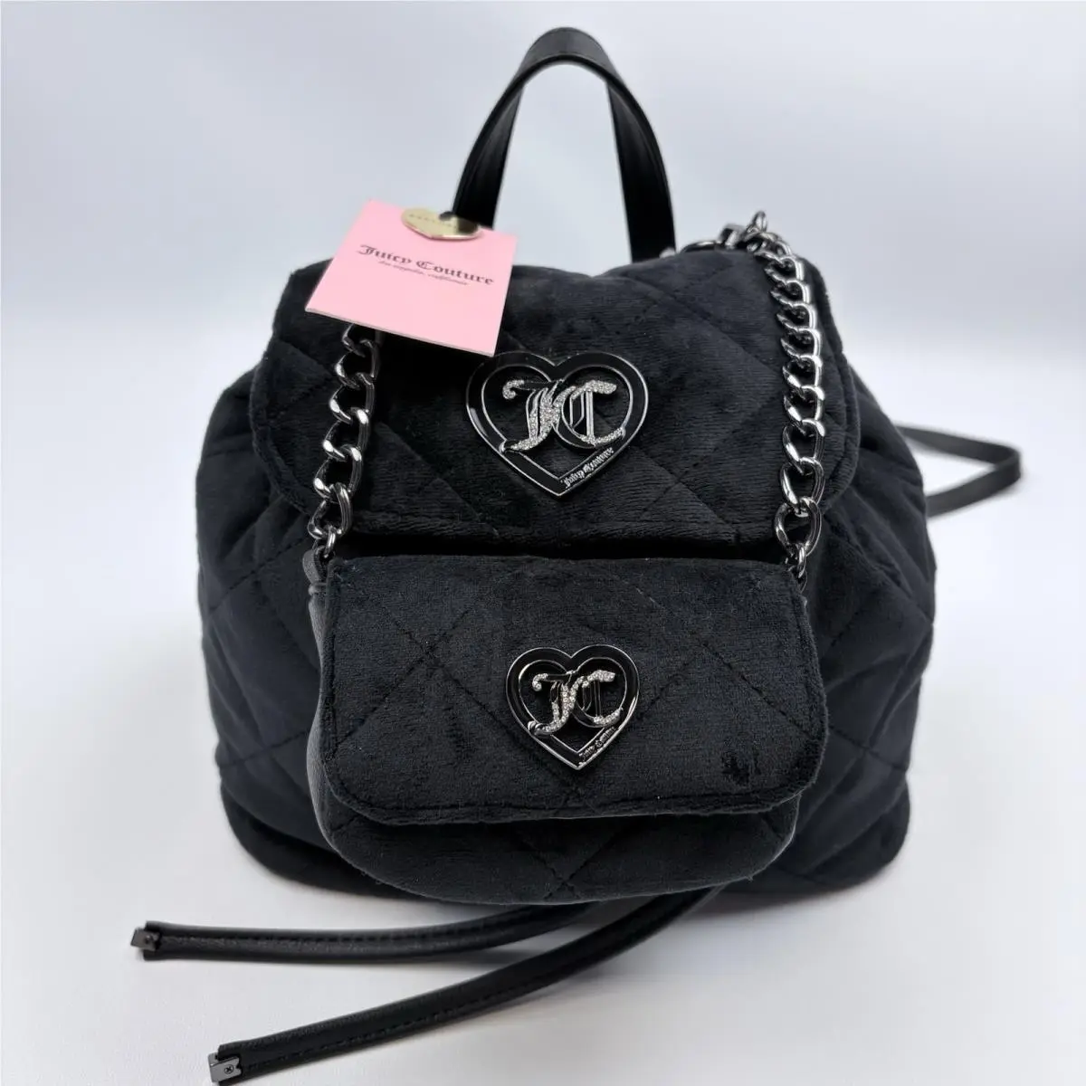 Juicy Couture Quilted Velour 2-n-1 Backpack Liquorice Black Heart Logo 11JCDS8MX