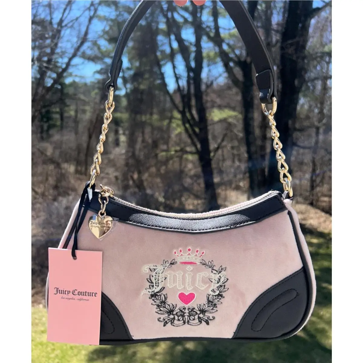 Juicy Couture Velour Heritage Shoulder Bag Dusty Blush Pink