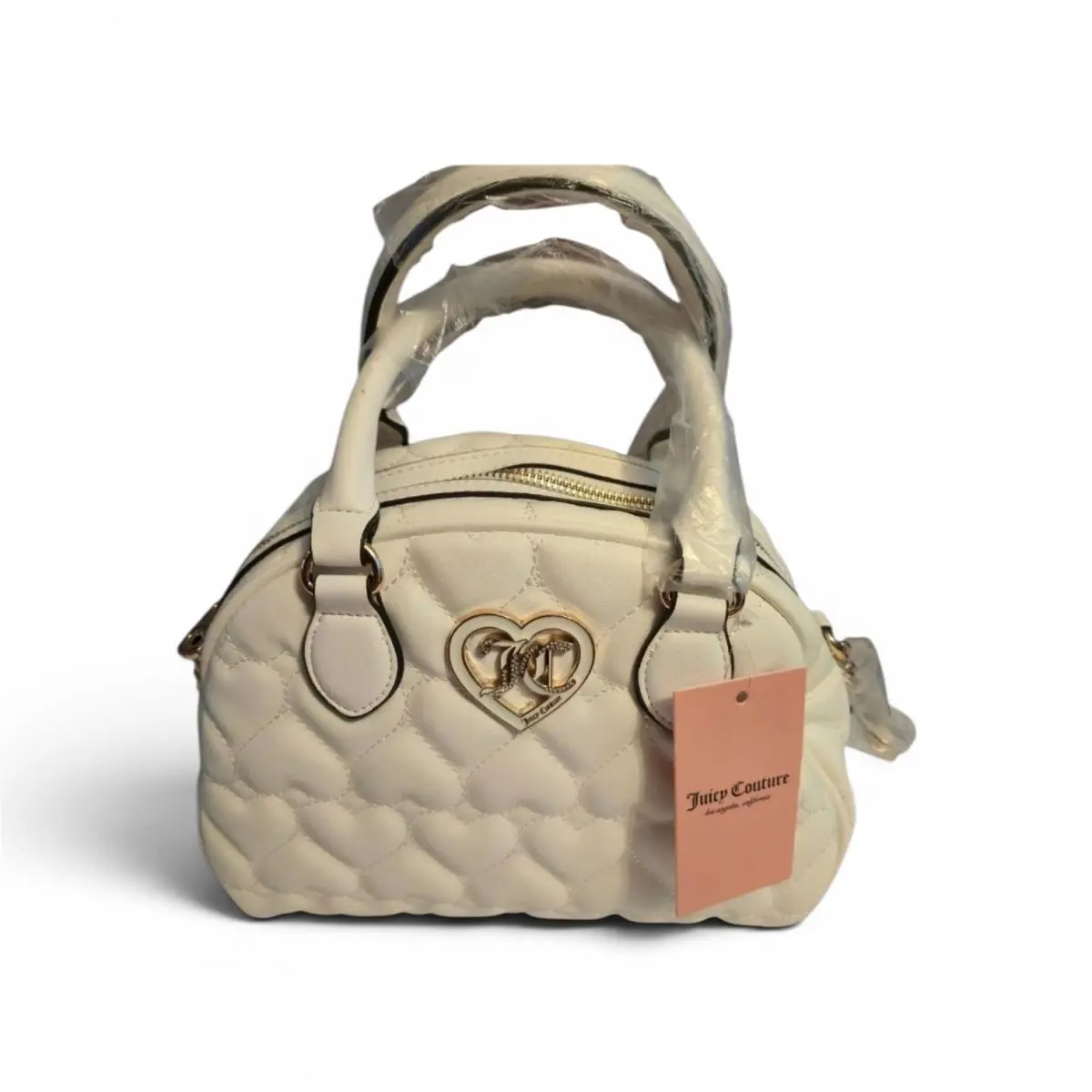 Juicy Couture Satchel Crossbody White Quilted Hearts Goldtone Metal Accents