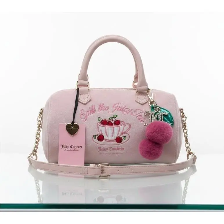 Juicy Couture Sweet Tea Party Satchel Crossbody Bag Pink Clay Embroidery Cherry