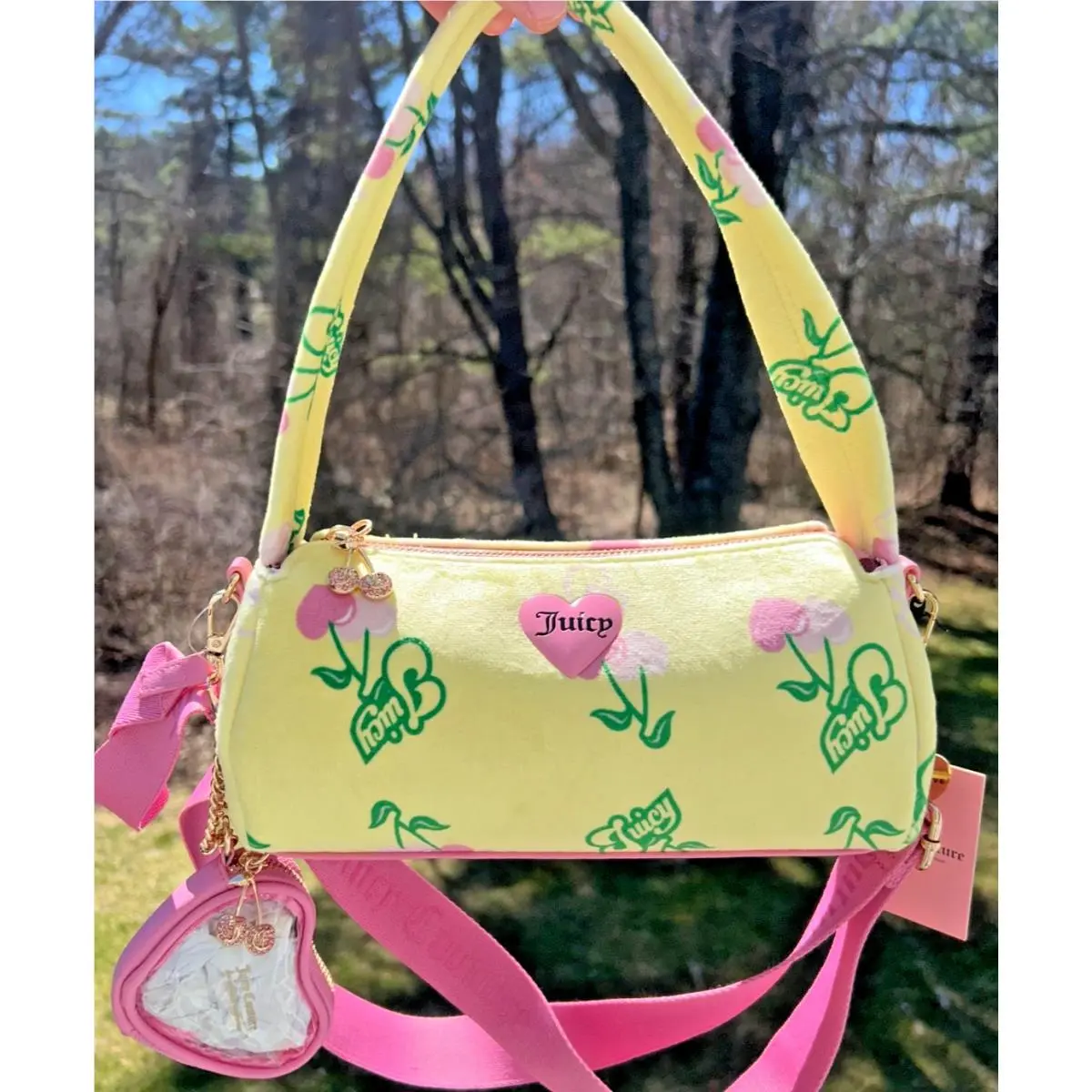 Juicy Couture Velour Retro Juicy Cherry Shoulder Bag in Yellow Multi