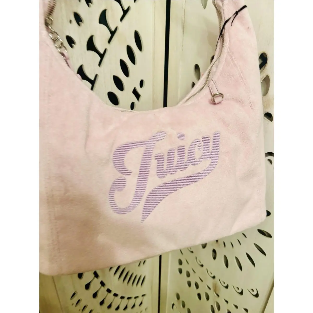 Juicy Couture Too Cute Lavender Logo Hobo Bag Zip Closure Lined Scottie Charm