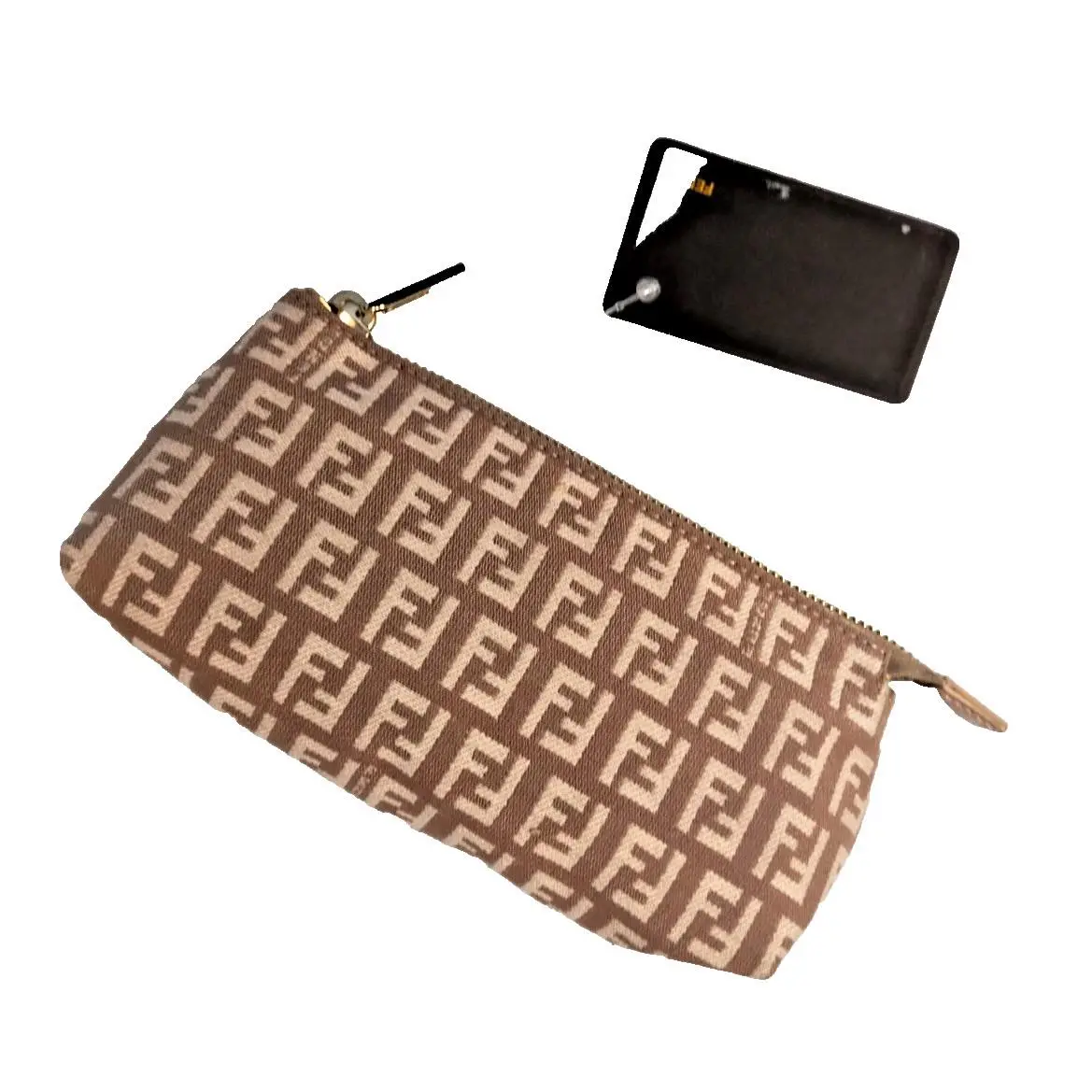Fendi Zucchino Canvas Jacquard Pouch Model 7N0037 Pink Beige Gold
