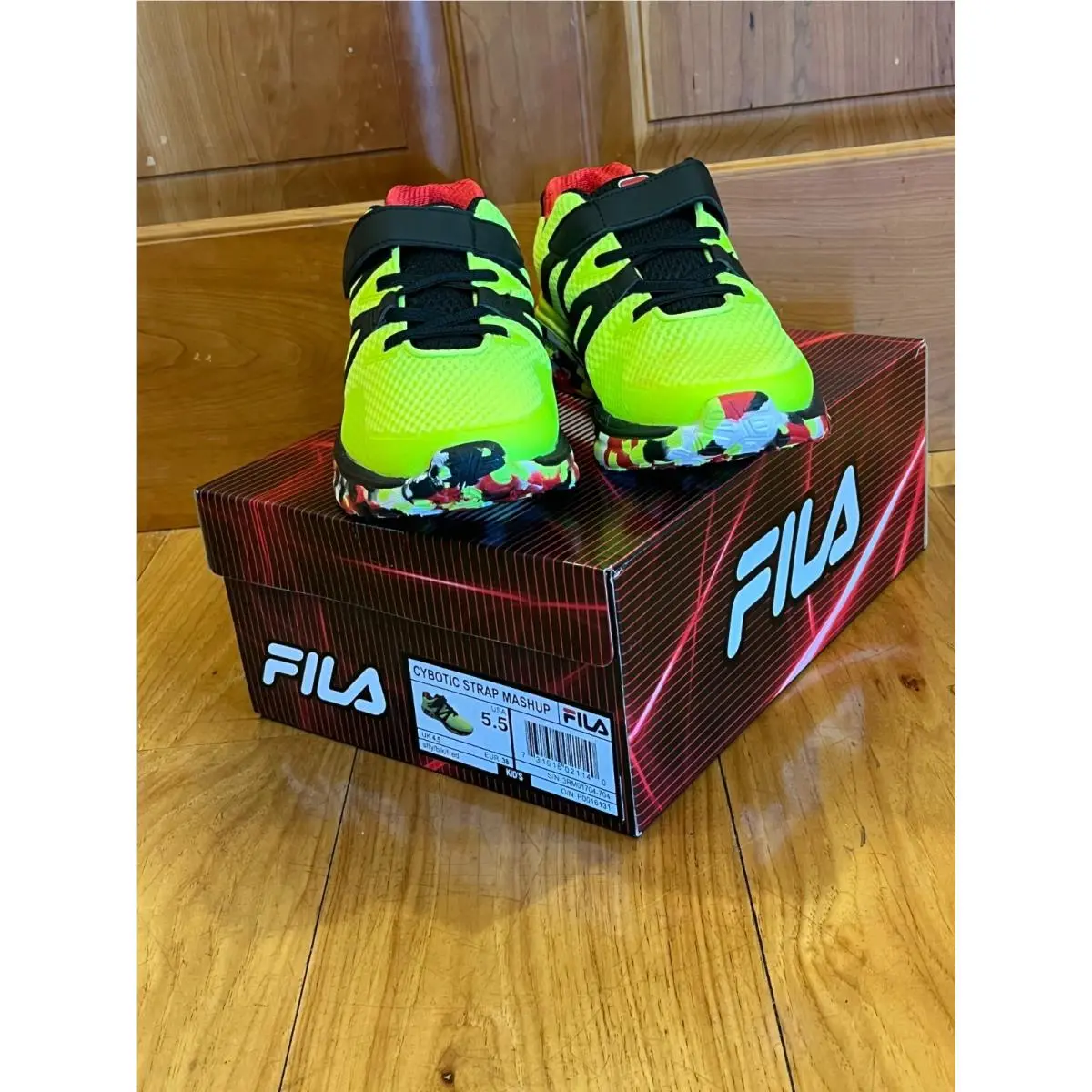 Boys Fila Kid Cybotic Running Shoes in Yellow/black/red Size 5.5