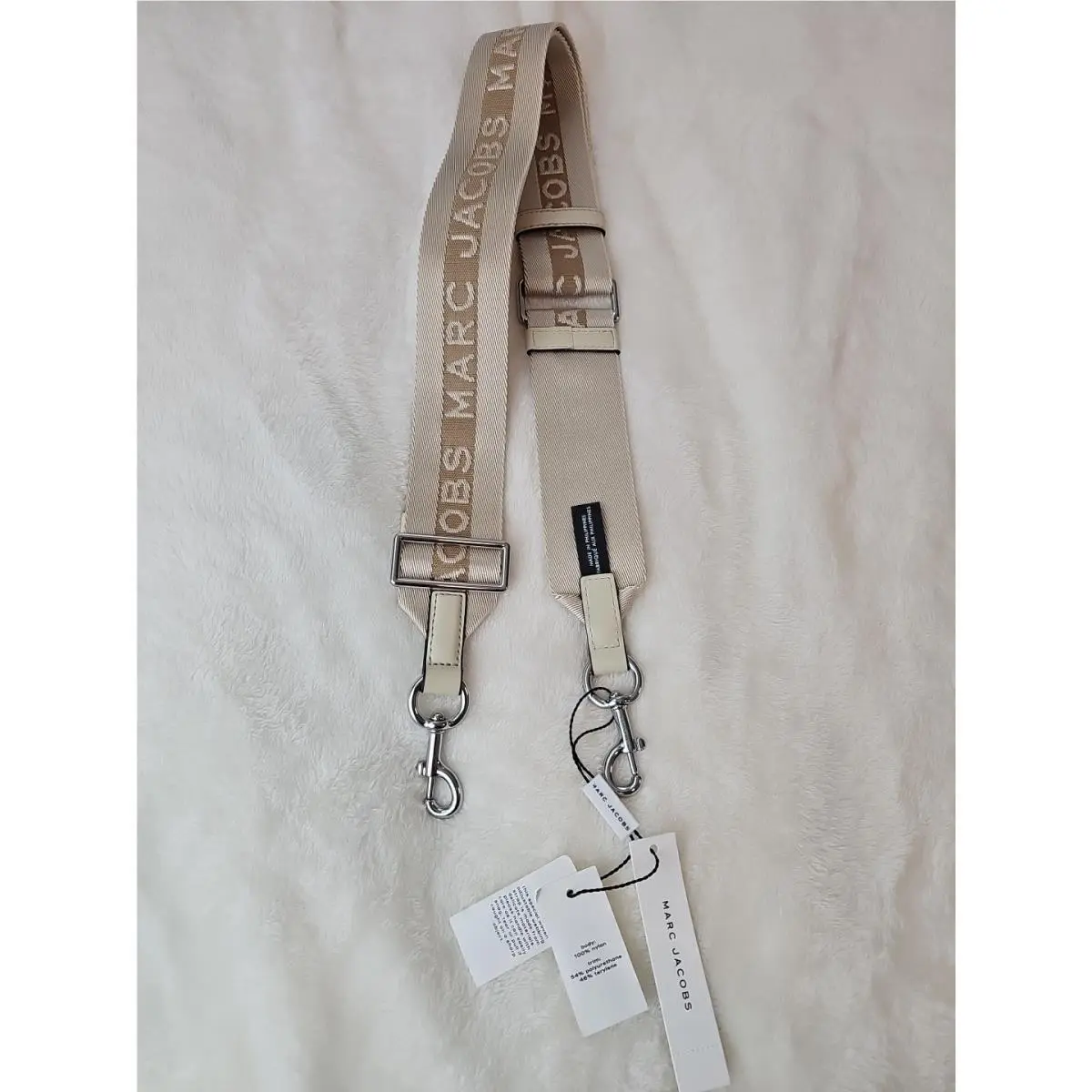 Marc Jacobs The Logo Webbing Bag Strap Beige Marshmallow Silver Hardware