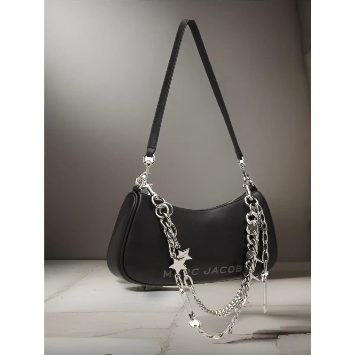 Marc Jacobs The Star Charm Leather Shoulder Bag In Black/ Silver