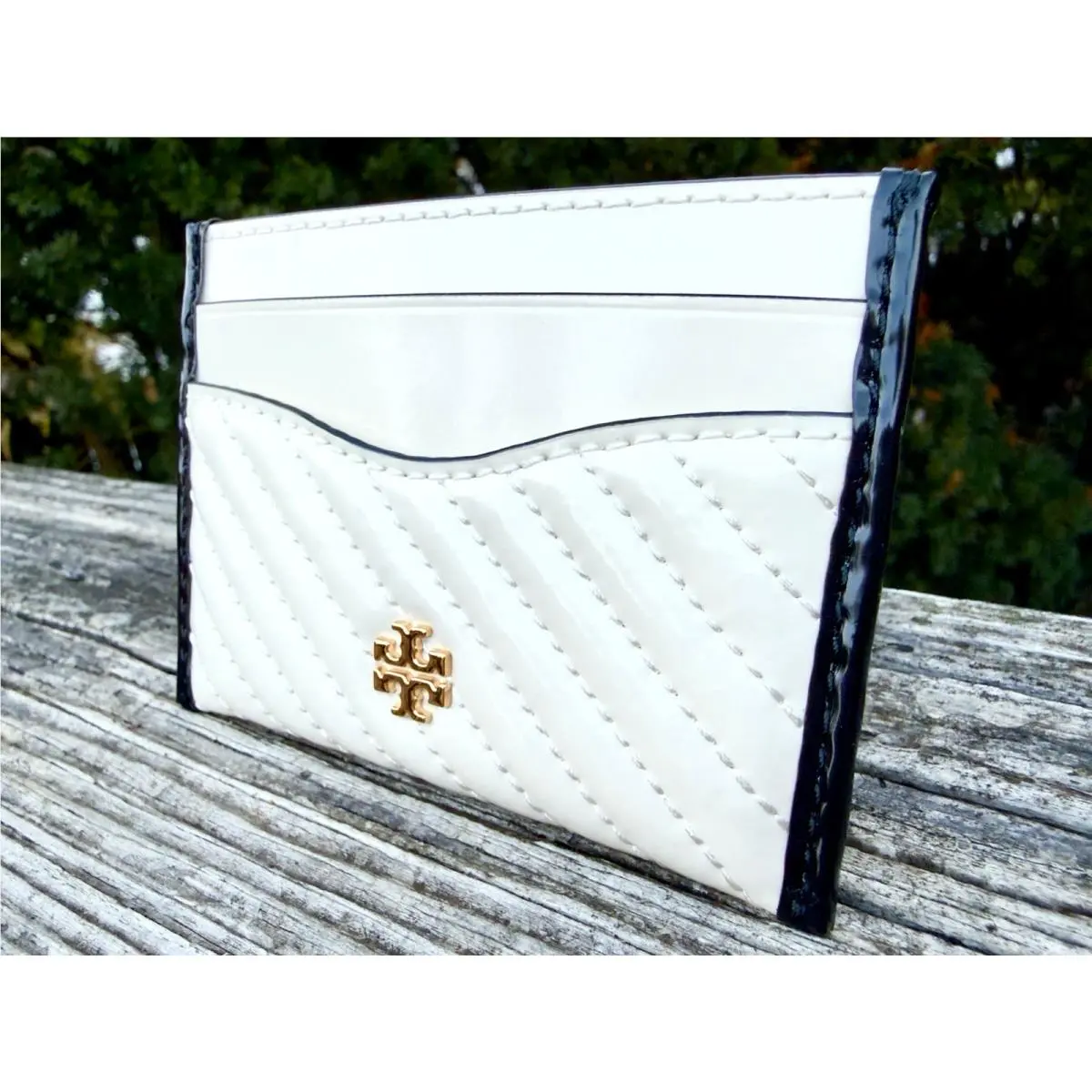 Tory Burch Emerson Light Cream Quilted Leather Card Case Wallet
