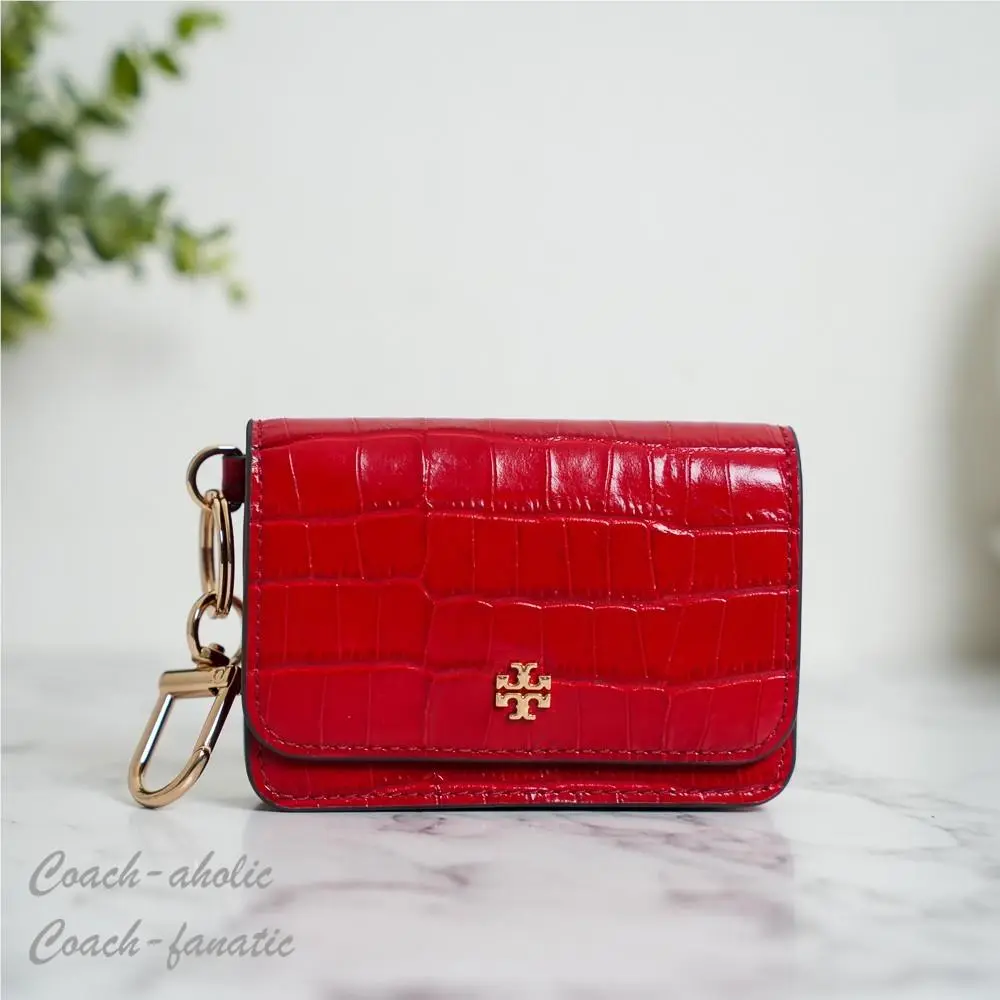 Tory Burch Emerson Embossed Flap Card Case 175889 in Red Sky