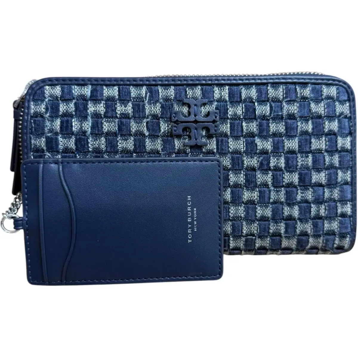 Tory Burch Women`s Thea Blue Denim Zip Continental Wallet with ID Card Case