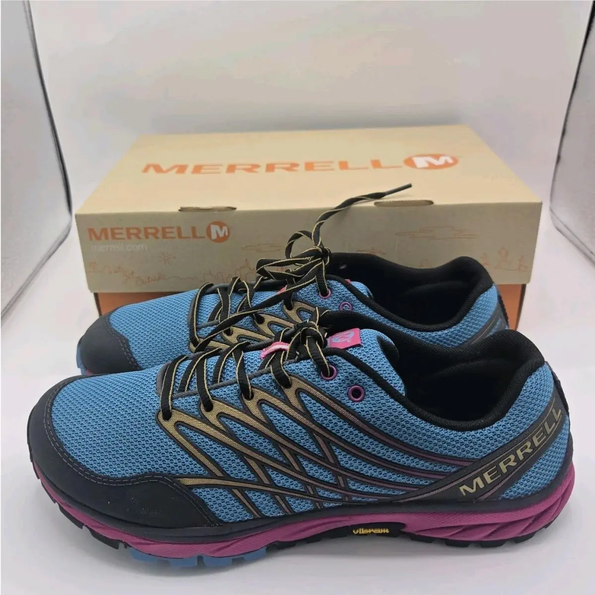 Merrell Bare Access Trail Blue Moon Gold Womens Shoes Sneakers Size 9 Box
