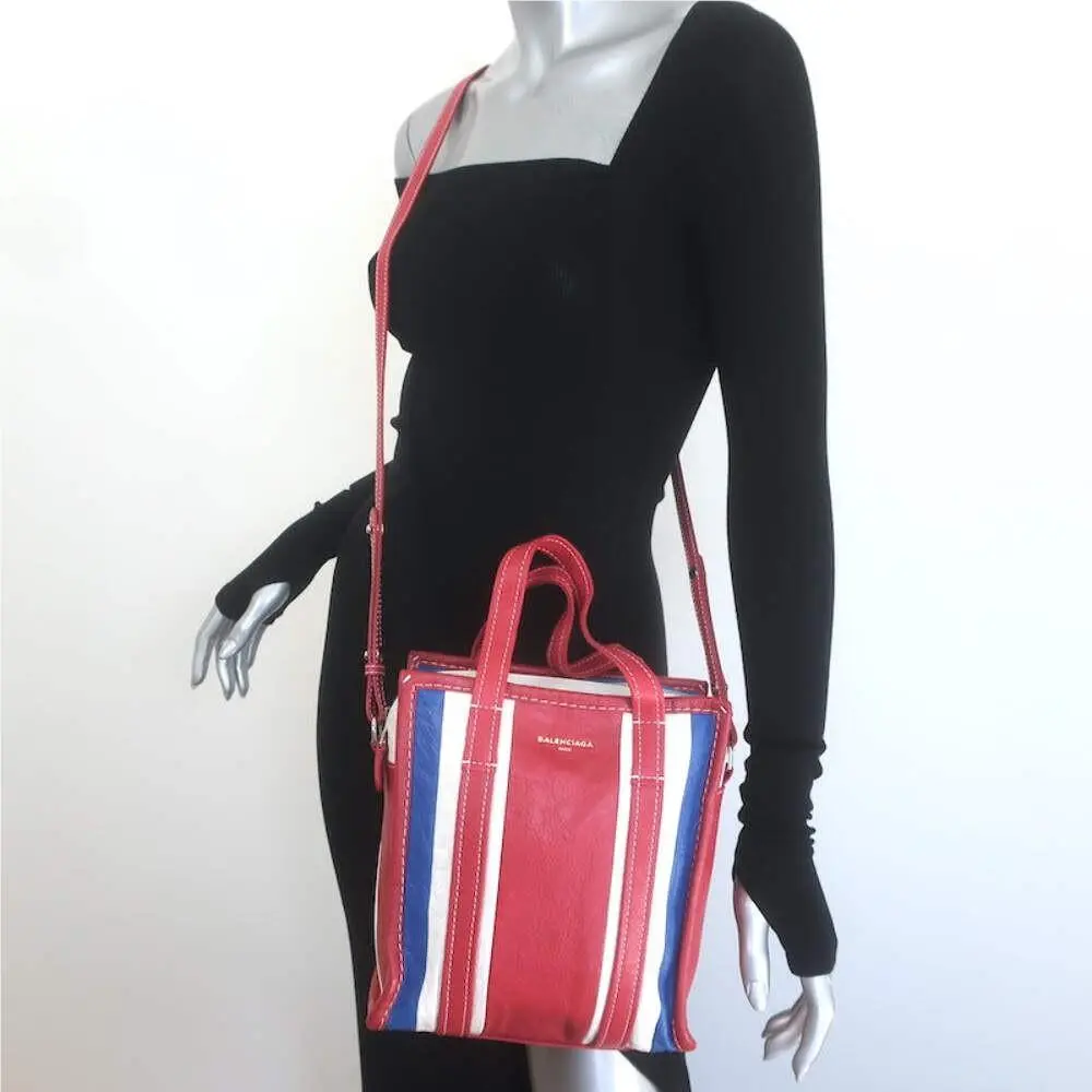 Balenciaga Bazar XS Striped Convertible Tote Red/blue Leather Crossbody