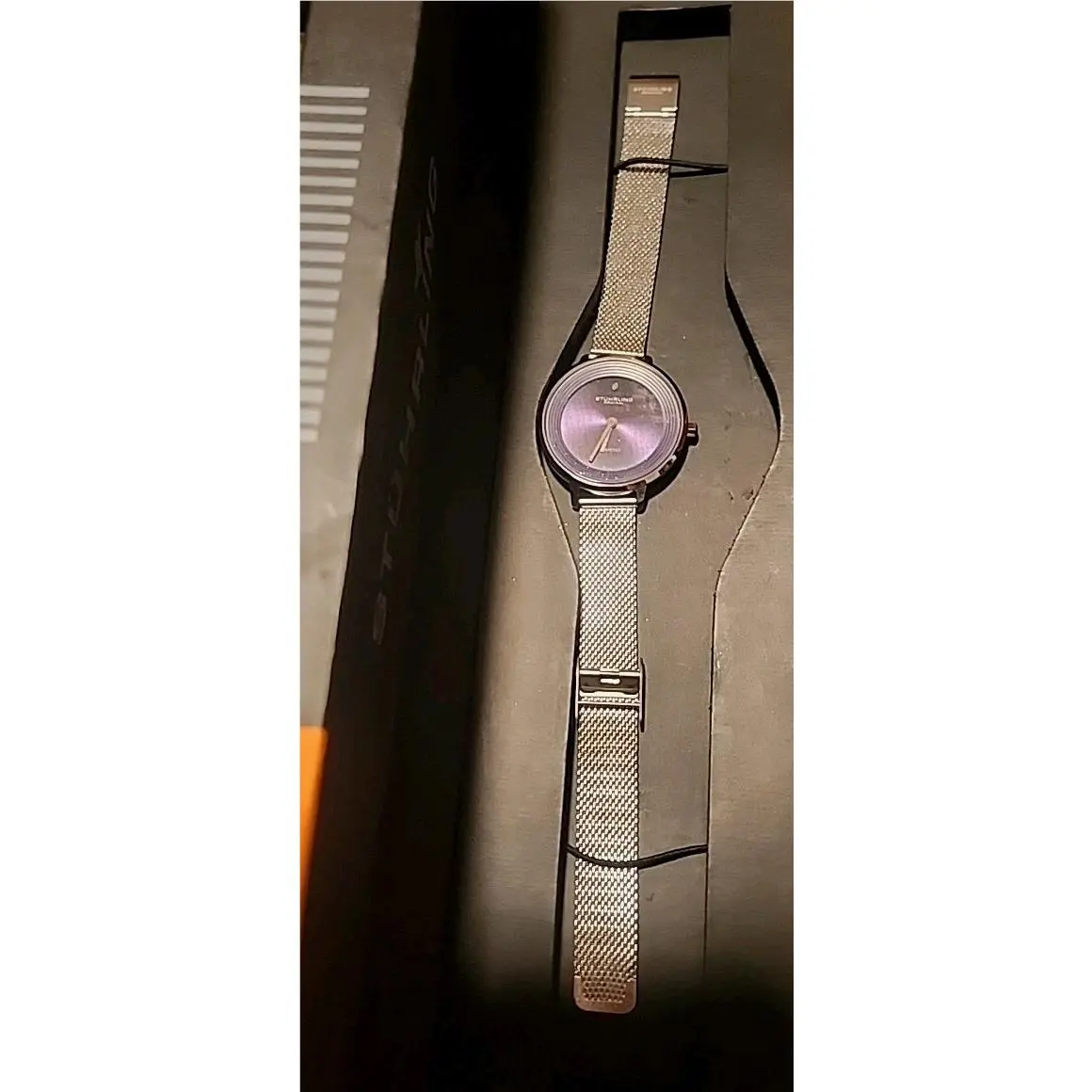 Stuhrling Womens Silver Tone Mesh Stainless Bracelet Watch 37mm Purple Face