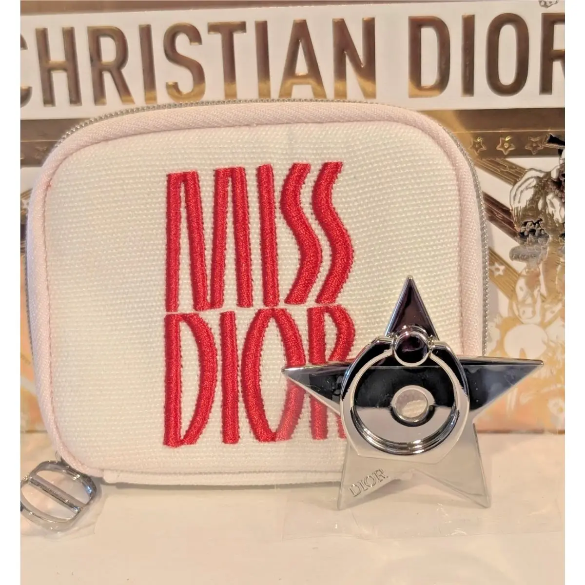 Christian Dior Make Up Bag Cell Phone Holder Miss Dior Pouch with Samples Lot