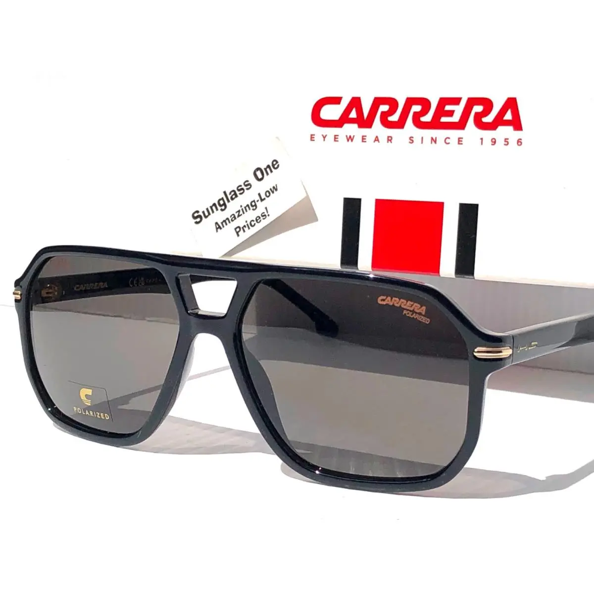 Carrera Shiny Black Gold Polarized Grey Lens Sunglass 302/S/N 2M2M9