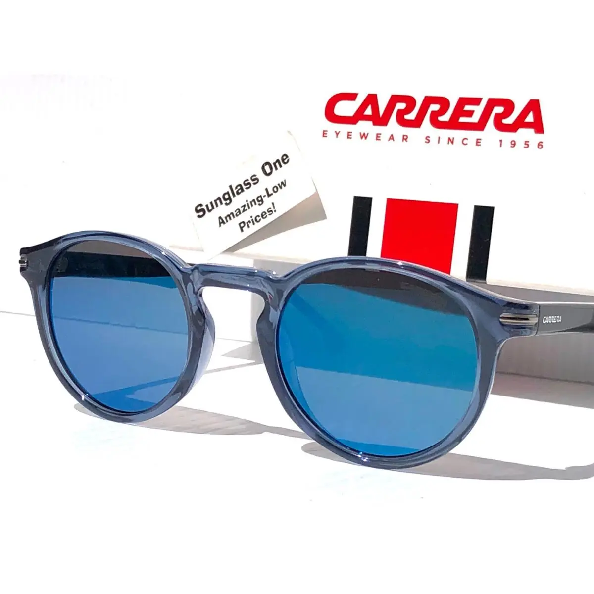 Carrera Shiny Blue Round Frame Blue Lens Sunglass 301/S Pjpxt