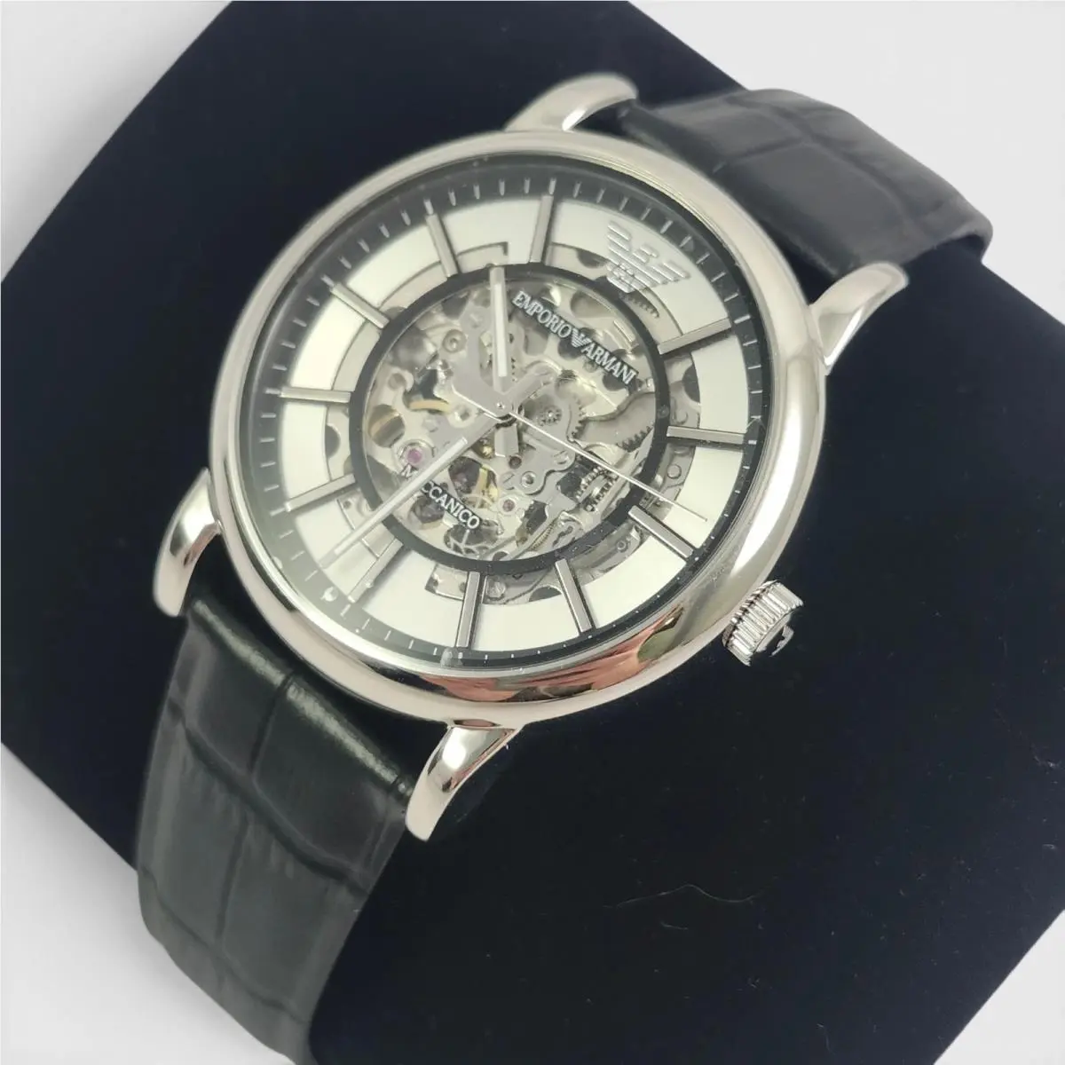 Black Silver AR1981 Luigi Skeleton Men`s Automatic Watch by Emporio Armani