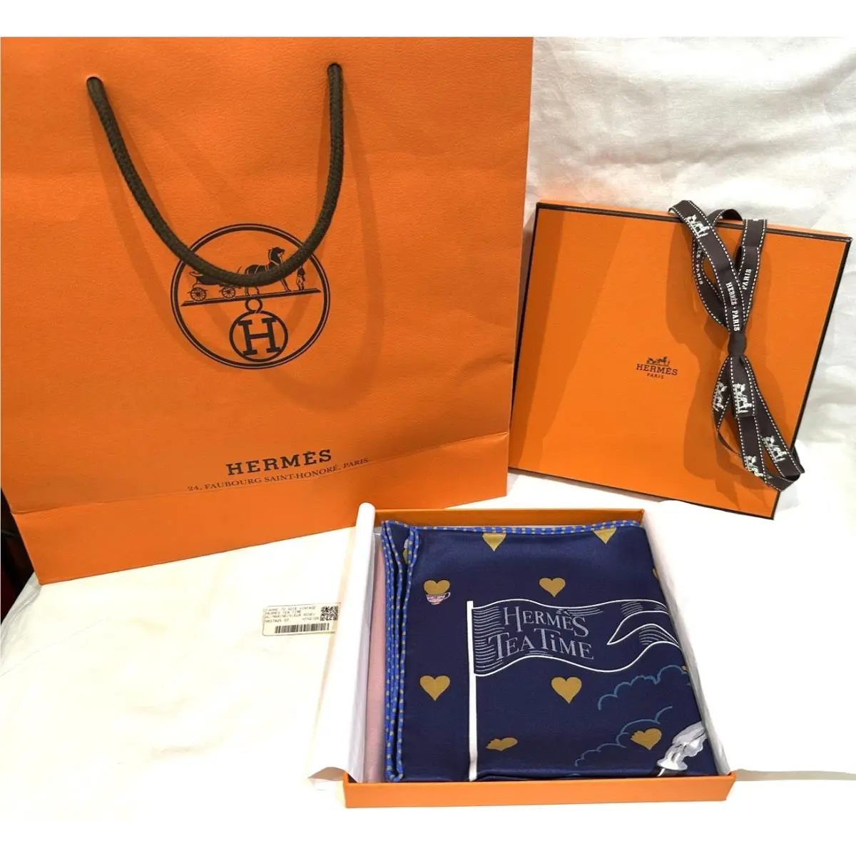 Hermes Tea Time Scarf 70 IN Box and Bag