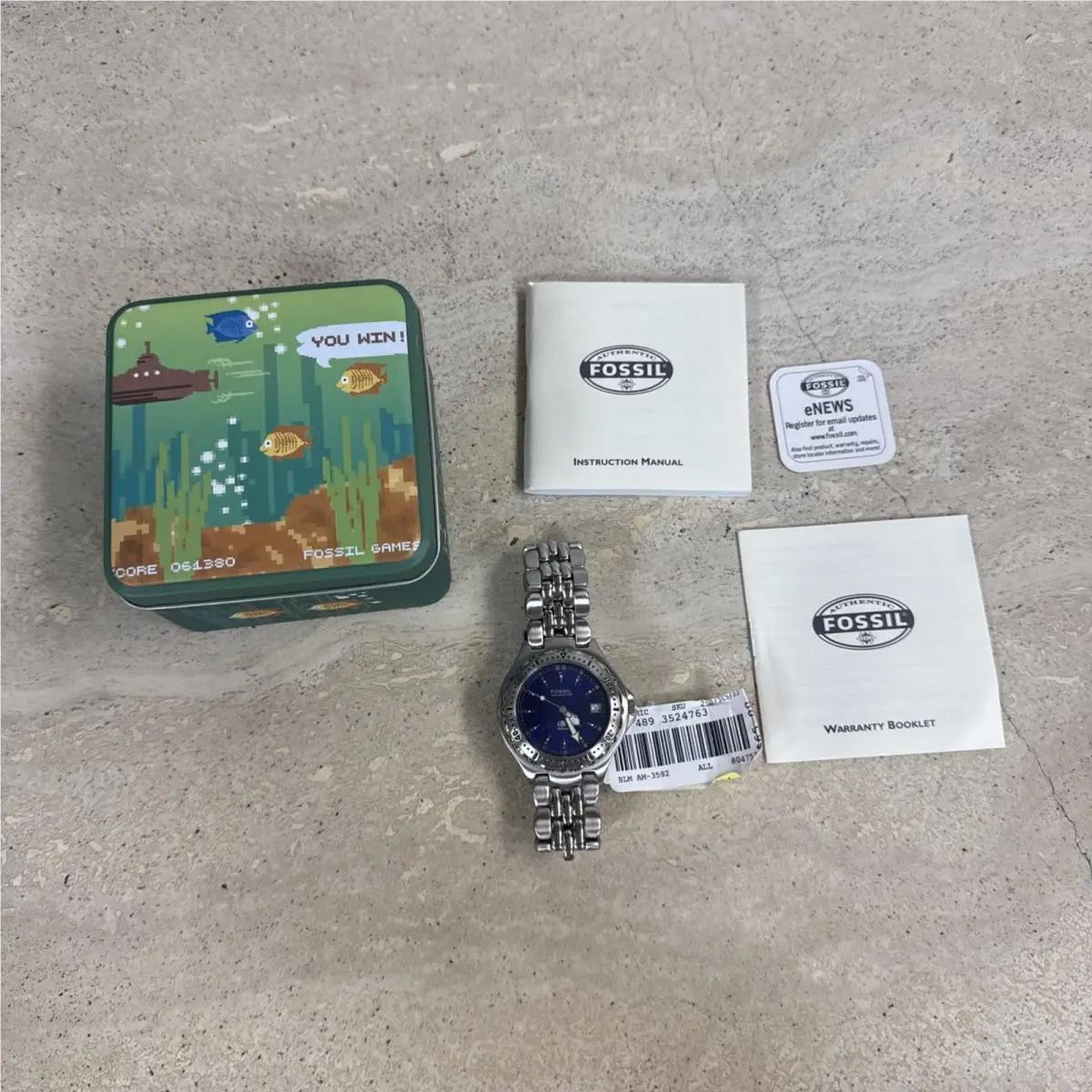 Fossil Watch Unisex Silver Band Blue Face AM3592