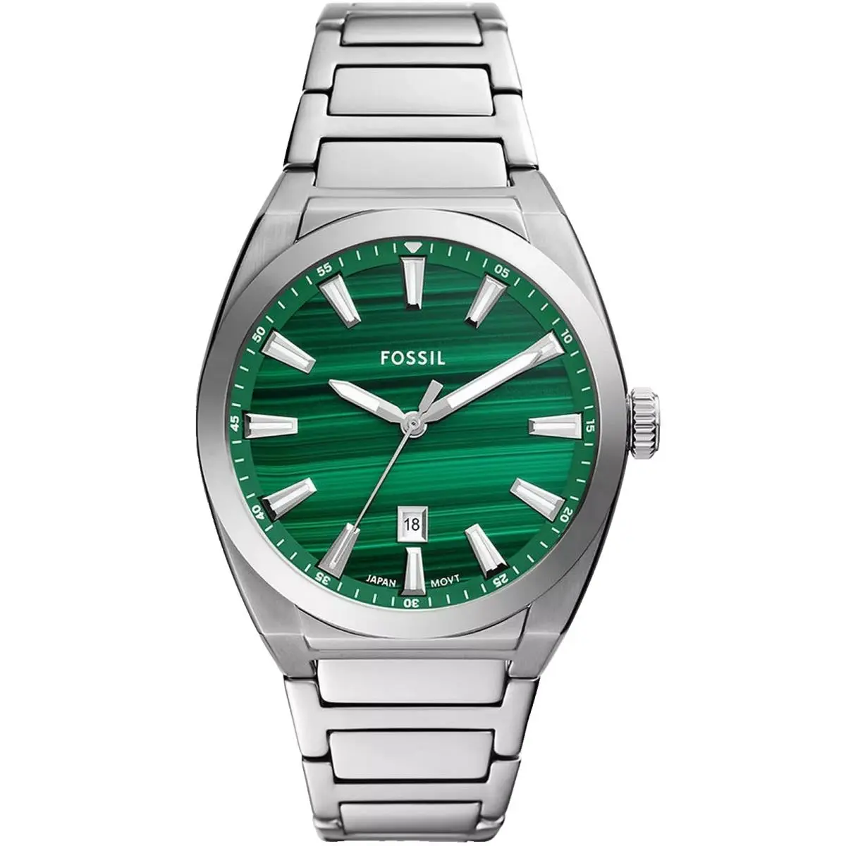 Everett FS6056 Green Dial Silver Stainless Steel Bracelet 42MM Mens Watch by Fossil